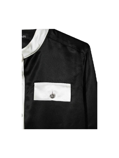 Shop Balmain Shirt With Korean Collar In Nero/bianco