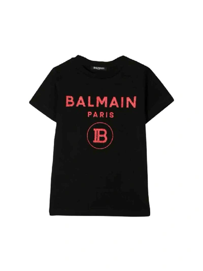 Shop Balmain Cotton T-shirt In Nero/rosso