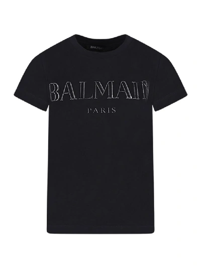 Shop Balmain Black T-shirt With Logo For Girl