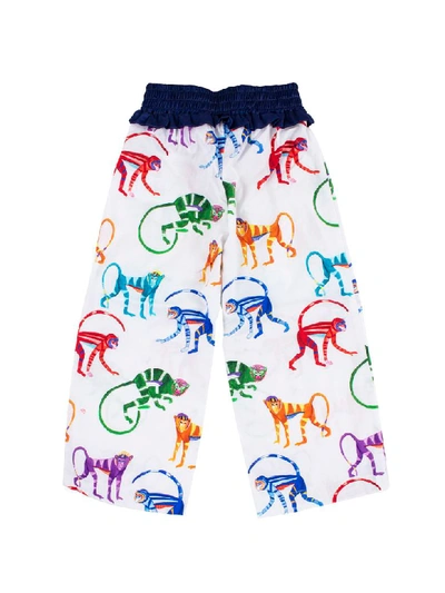 Shop Stella Jean Girls Pants In Cotton Printed With Monkeys In White