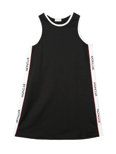 Shop Moncler Black, White And Red Logo Stripe Dress In Nero+bianco