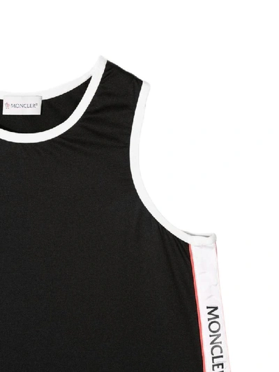 Shop Moncler Black, White And Red Logo Stripe Dress In Nero+bianco