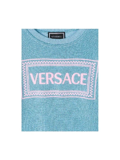 Shop Young Versace Vintage Sweater With Logo In Azzurro
