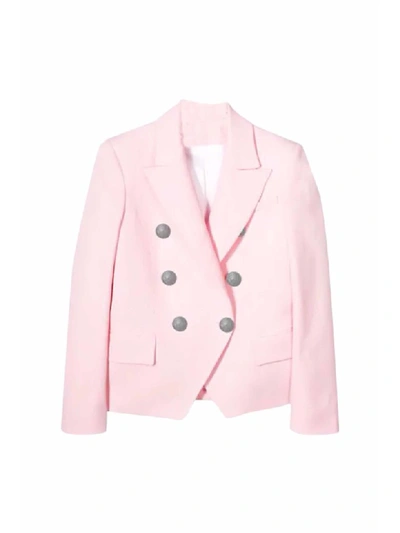 Shop Balmain Double Breasted Virgin Wool Blazer In Rosa