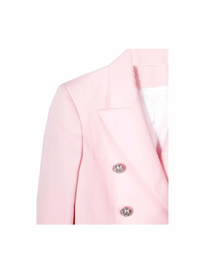 Shop Balmain Double Breasted Virgin Wool Blazer In Rosa