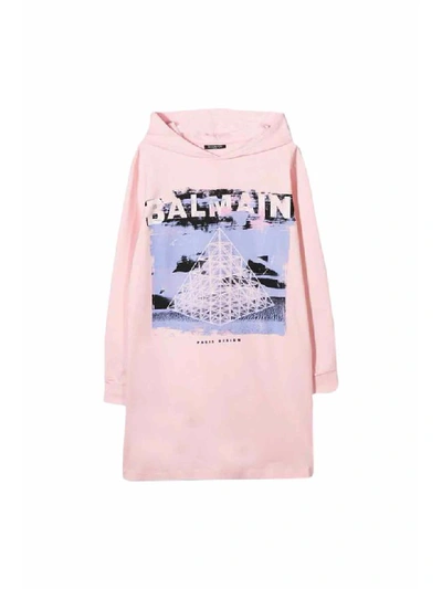 Shop Balmain Dress With Graphic Print In Rosa