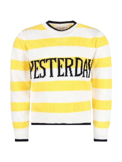 Shop Alberta Ferretti Yellow And White Sweater With Blue Yesterday Writing For Girl