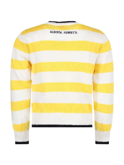 Shop Alberta Ferretti Yellow And White Sweater With Blue Yesterday Writing For Girl