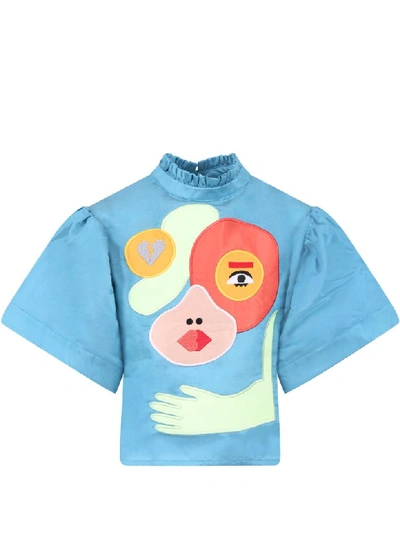 Shop Raspberry Plum Light Bluehannah Blouse For Girl With Colorful Patches