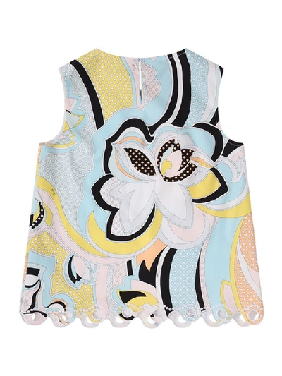 Shop Emilio Pucci Light Blue Blouse For Girl With Colorful Iconic Print In Multicolor