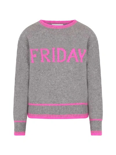 Shop Alberta Ferretti Grey Sweater For Girl With Fucshia Writing