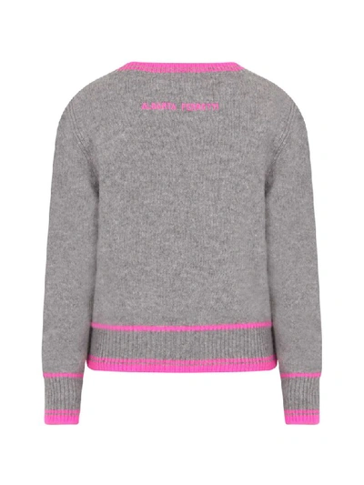 Shop Alberta Ferretti Grey Sweater For Girl With Fucshia Writing