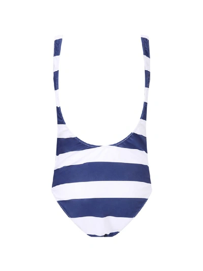 Shop Alberta Ferretti Blue And White Girl Swimsuit With Red Tomorrow Writing