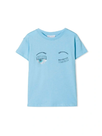 Shop Chiara Ferragni T-shirt Azzurra Con Stampa Flirting In Cielo