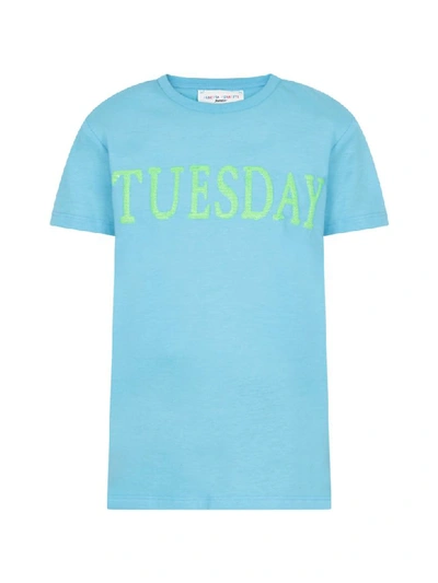 Shop Alberta Ferretti Light Blue Girl T-shirt With Noen Green Writing