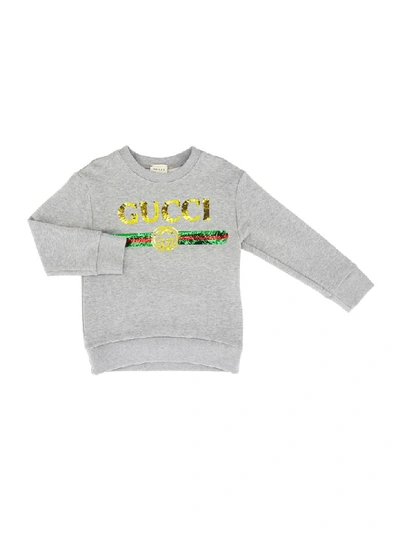 Shop Gucci Sequined Logo Sweatshirt In Grigio