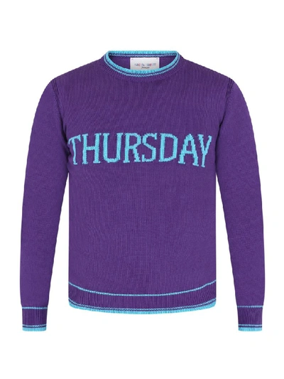 Shop Alberta Ferretti Purple Sweater For Girl With Light Blue Writing In Violet