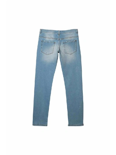 Shop Balmain Cotton Skinny Jeans In Celeste