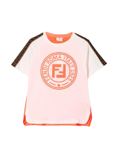 Shop Fendi White And Pink Salmon T-shirt In Latte