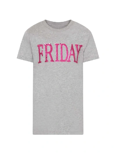 Shop Alberta Ferretti Grey Girl T-shirt With Purple Writing