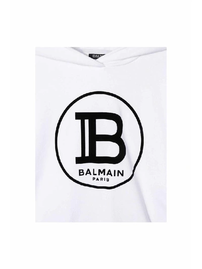 Shop Balmain Cotton Hoodie In Bianca