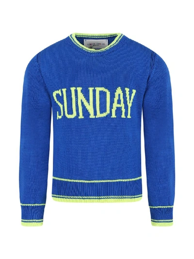 Shop Alberta Ferretti Royal Blue Sweater For Girl With Fucshia Writing In Light Blue