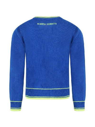 Shop Alberta Ferretti Royal Blue Sweater For Girl With Fucshia Writing In Light Blue