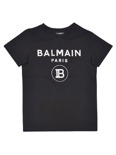 Shop Balmain Logo Print T-shirt In Black/silver