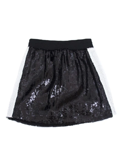 Shop Alberta Ferretti Black Cotton Panelled Sequinned Skirt In Nero