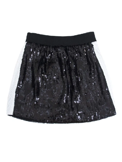 Shop Alberta Ferretti Black Cotton Panelled Sequinned Skirt In Nero