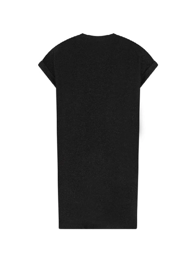 Shop Balmain Black Dress With Rhinestoned Logo For Girl