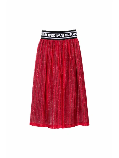 Shop Balmain Pleated Skirt In Rossa