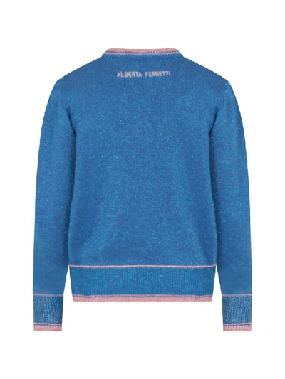Shop Alberta Ferretti Azure Sweater With Pink Writing For Girl In Blue