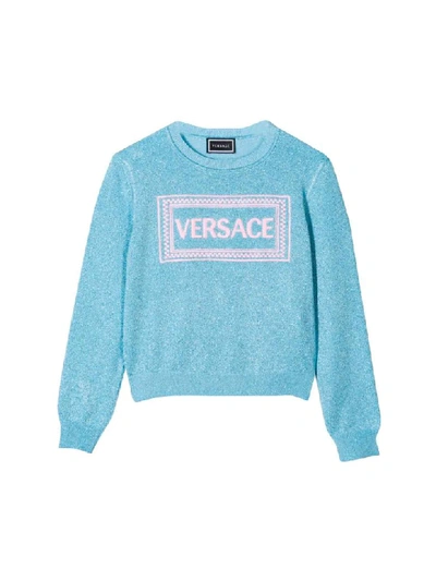 Shop Young Versace Girl Blue Sweatshirt In Azzuro