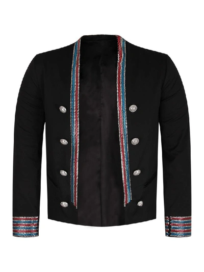 Shop Balmain Black Iconic Jacket With Colorful Stripes For Girl