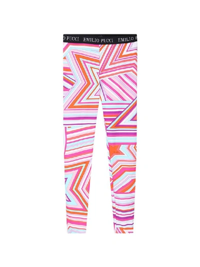 Shop Emilio Pucci Colorful Leggings For Girl With White Logo In Multicolor