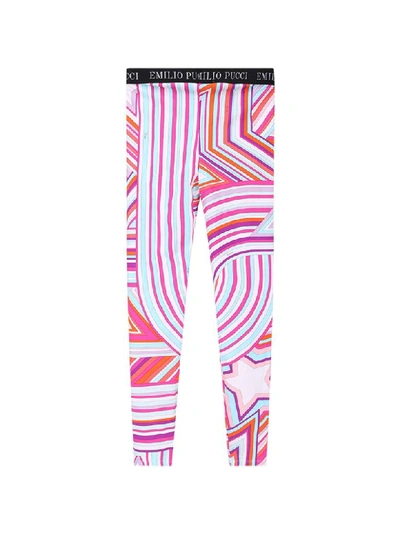 Shop Emilio Pucci Colorful Leggings For Girl With White Logo In Multicolor
