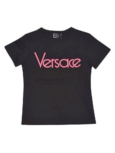Shop Versace Logo Short Sleeve T-shirt In Black/pink