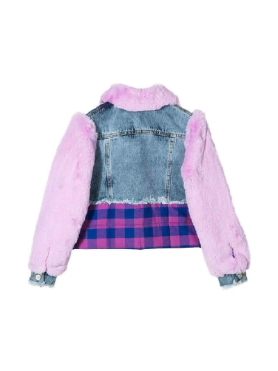 Shop Natasha Zinko Pink Lightweight Jacket With Fur And Denim Details