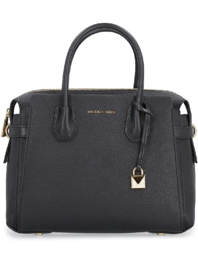 Shop Michael Kors Mercer Leather Handbag In Black