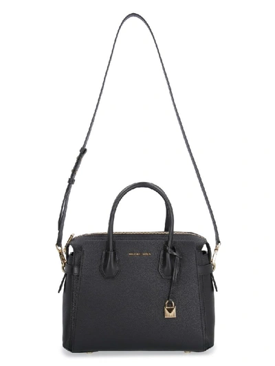 Shop Michael Kors Mercer Leather Handbag In Black
