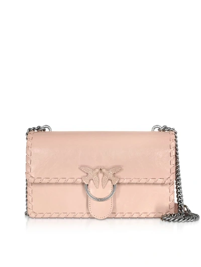 Shop Pinko Love Twist Leather Shoulder Bag In Pale Pink