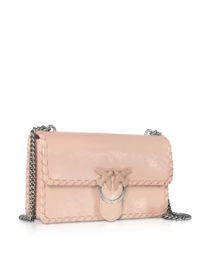 Shop Pinko Love Twist Leather Shoulder Bag In Pale Pink