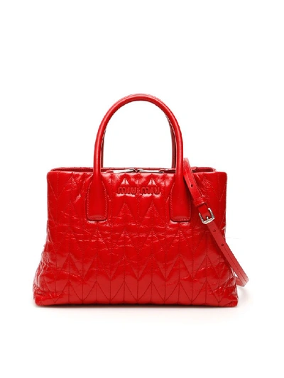 Shop Miu Miu Quilted Shine Calfskin Tote Bag In Rosso (red)