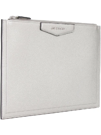 Shop Givenchy Antigona Leather Flat Pouch In Silver