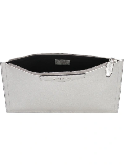 Shop Givenchy Antigona Leather Flat Pouch In Silver