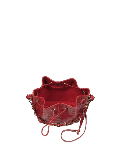 Shop Lancaster Exotic Croco Embossed Leather Bucket Bag In Red