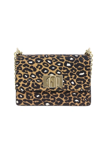 Shop Furla Shoulder Bag In Spotted Leather In Beige