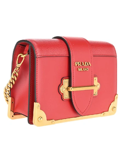 Shop Prada Cahier Calf Leather Bag In Fuoco