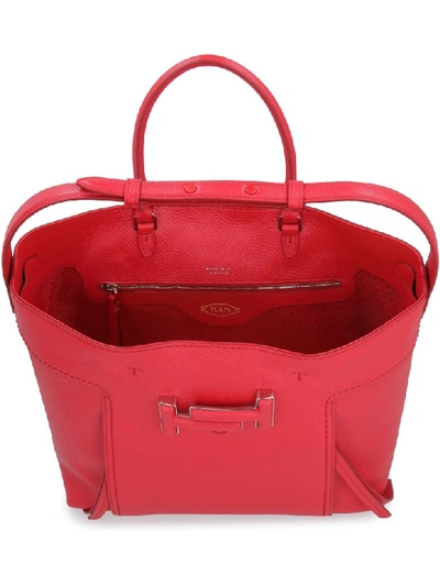 Shop Tod's Double T Leather Tote In Red